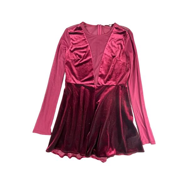 Lush Romper Womens Large Red Velvet Short Long Sleeve Mesh Deep V Fitted - Picture 1 of 8